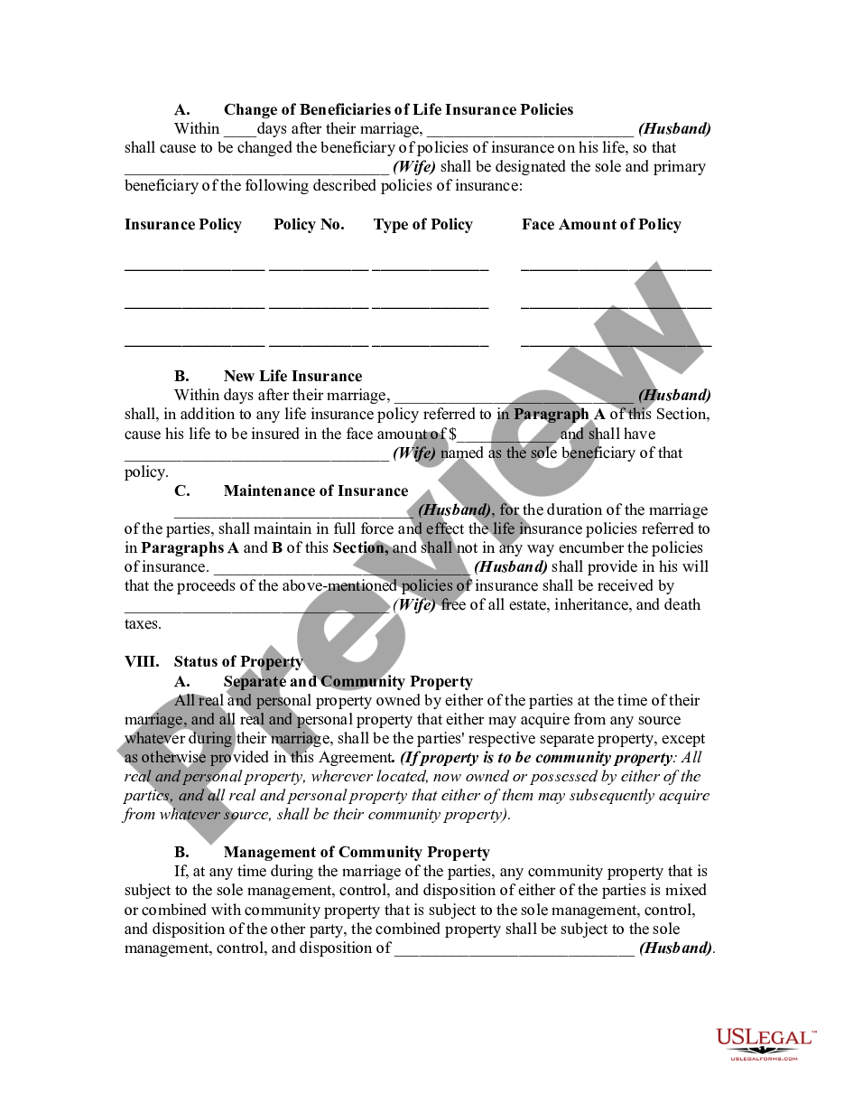 page 5 Prenuptial Marital Property Agreement Waiving right to Elect to Take Against the Surviving Spouse - Separate or Community Property preview