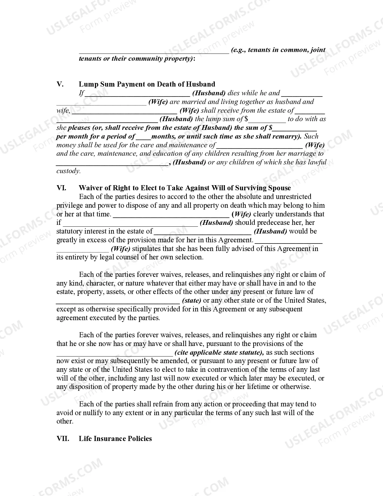 Preview Prenuptial Marital Property Agreement Waiving right to Elect to Take Against the Surviving Spouse - Separate or Community Property
