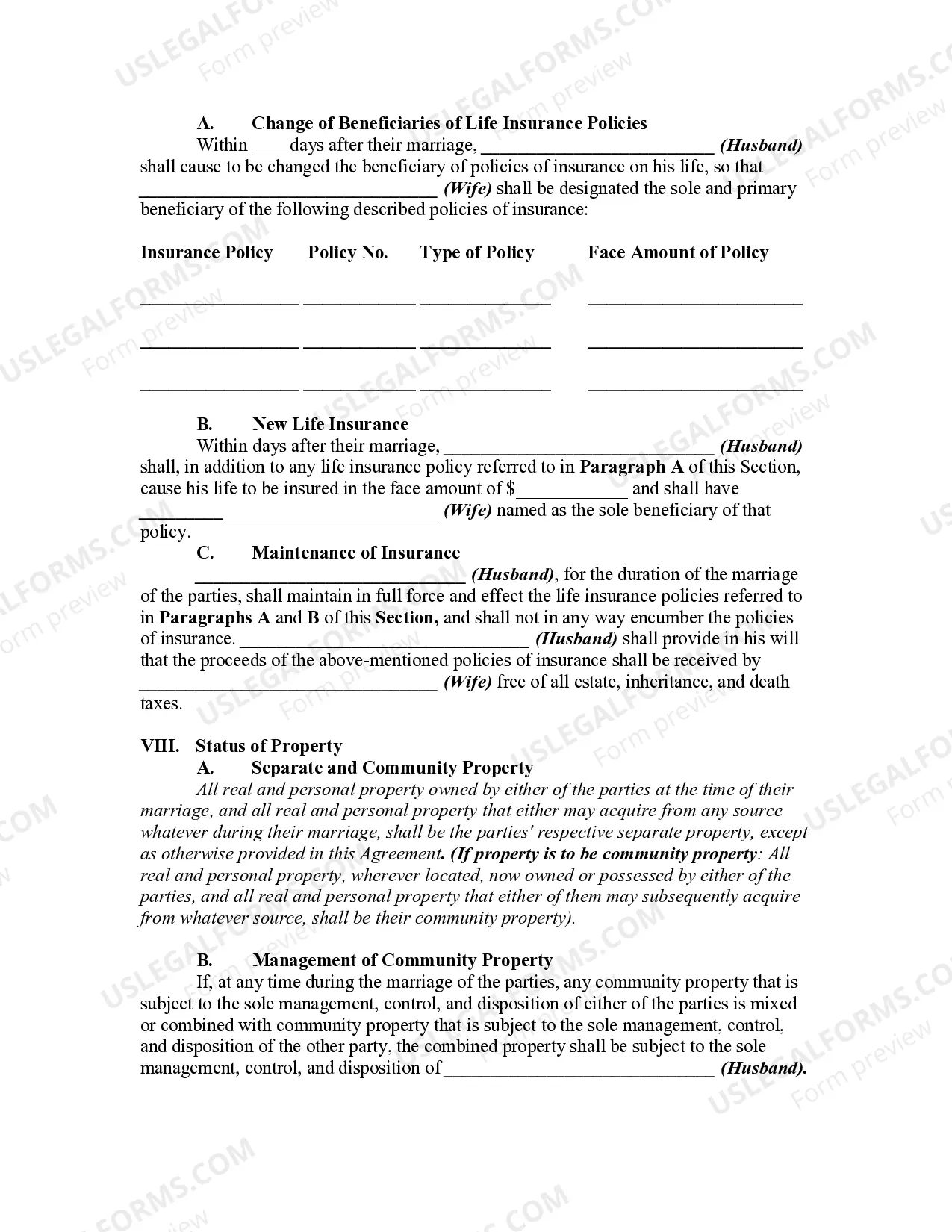 Preview Prenuptial Marital Property Agreement Waiving right to Elect to Take Against the Surviving Spouse - Separate or Community Property