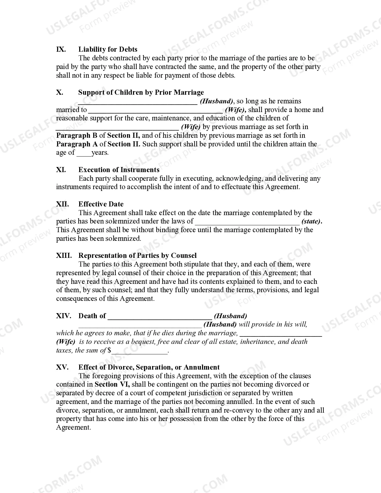 Preview Prenuptial Marital Property Agreement Waiving right to Elect to Take Against the Surviving Spouse - Separate or Community Property