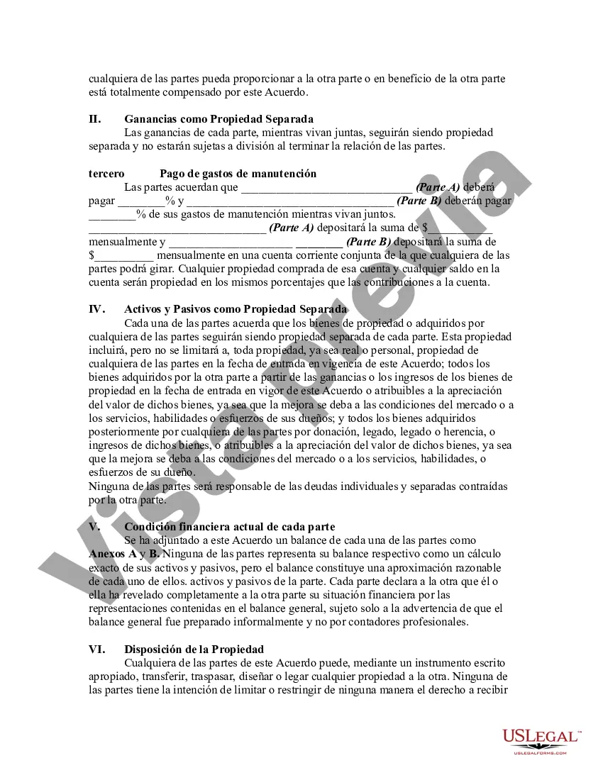 Preview Acuerdo de convivencia entre partes que viven juntas pero permanecen solteras
