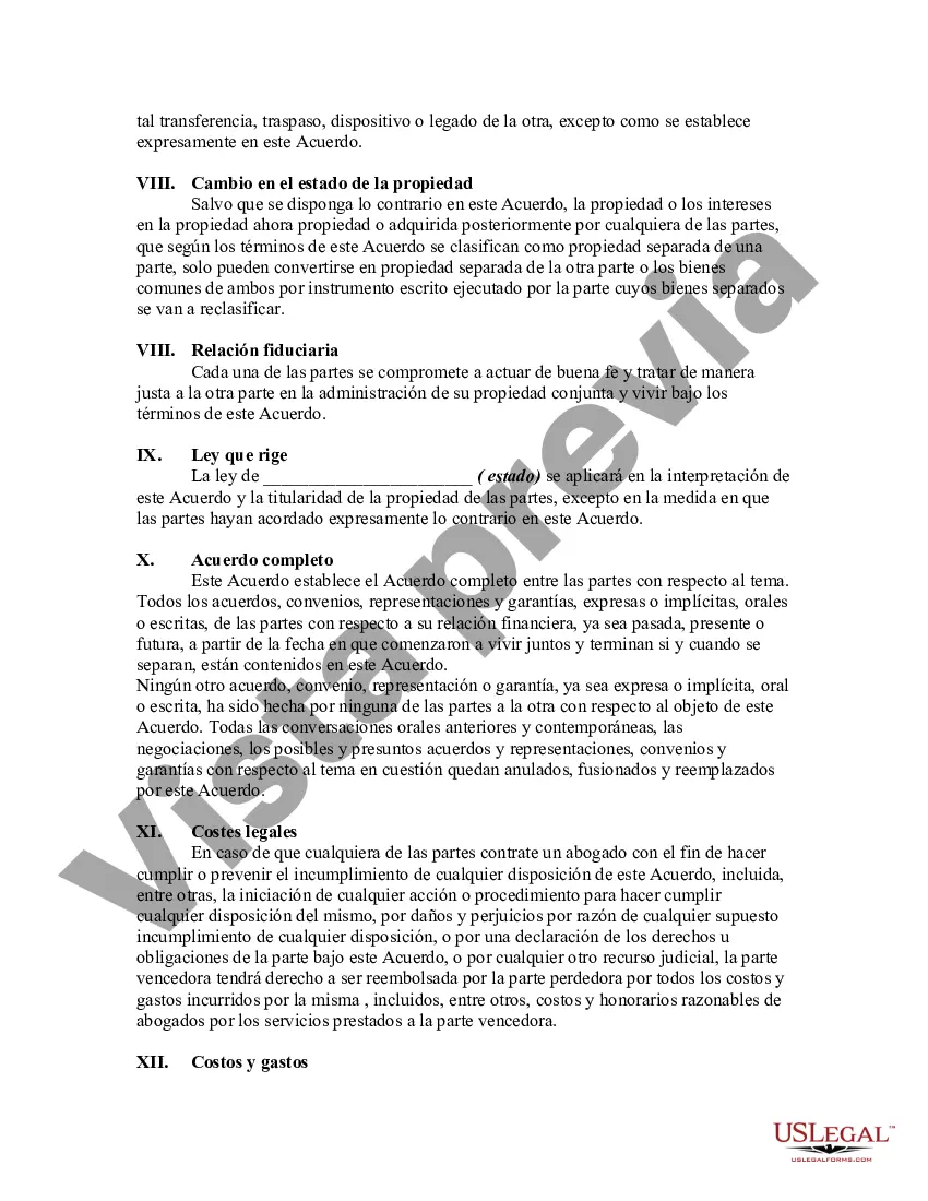 Preview Acuerdo de convivencia entre partes que viven juntas pero permanecen solteras