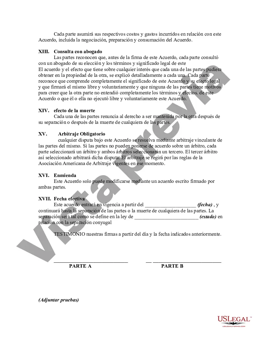 Preview Acuerdo de convivencia entre partes que viven juntas pero permanecen solteras