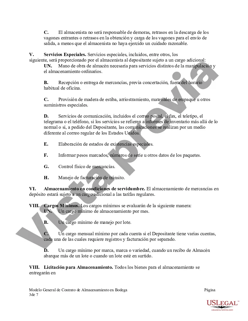 Preview Formulario General de Contrato de Almacenamiento en Bodega