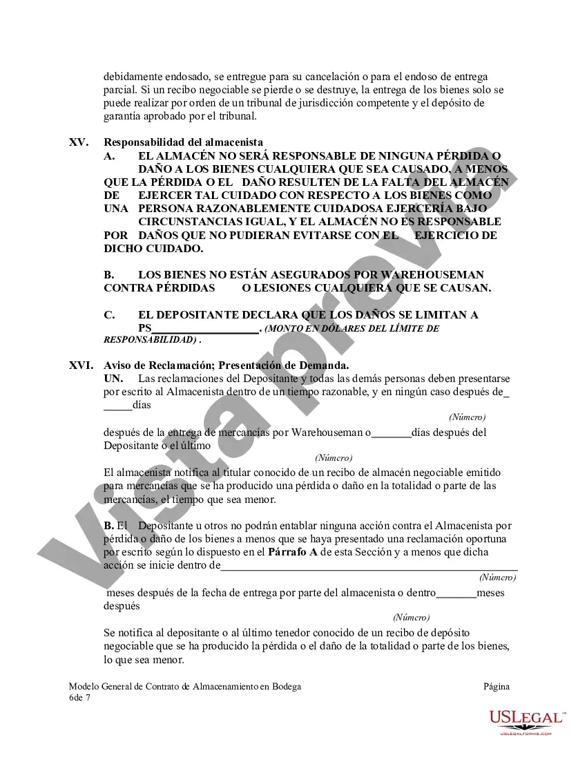 Preview Formulario General de Contrato de Almacenamiento en Bodega