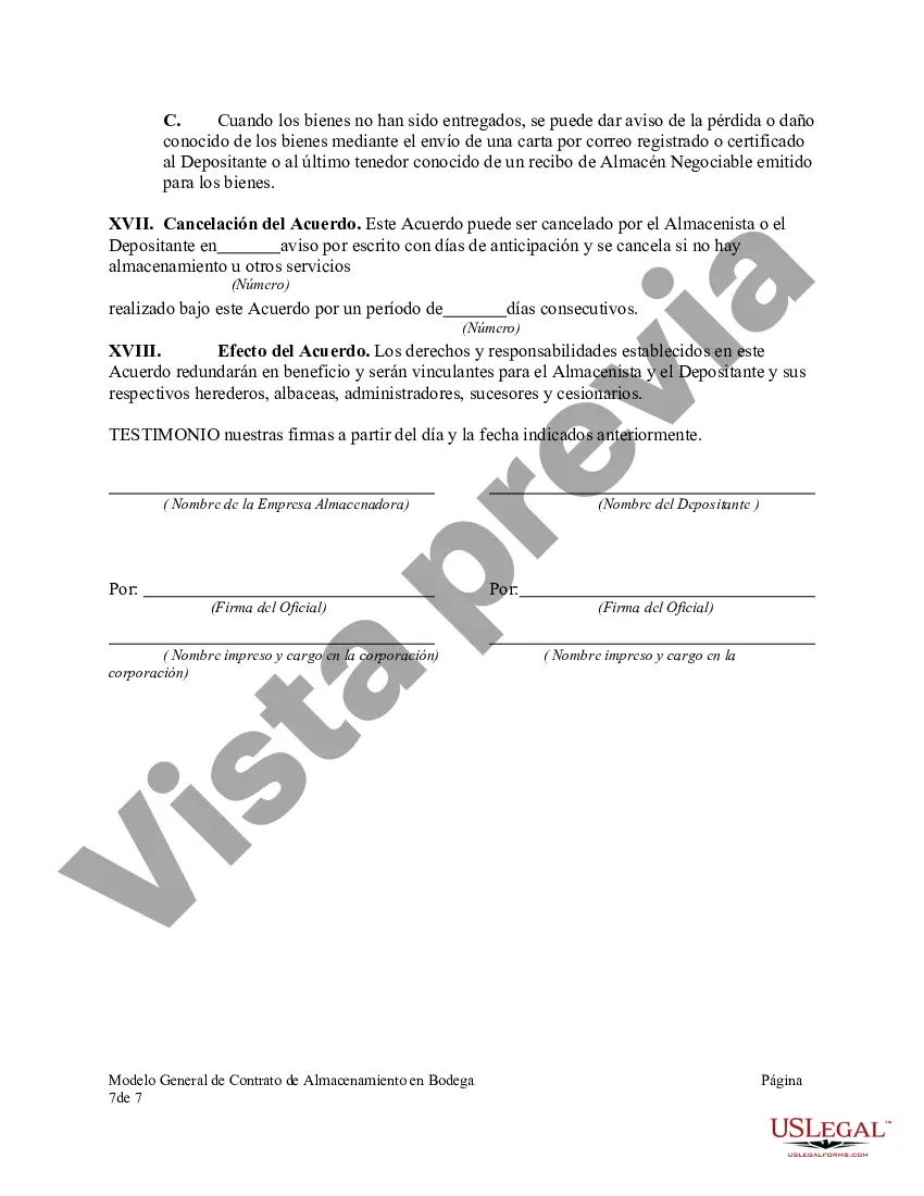 Preview Formulario General de Contrato de Almacenamiento en Bodega