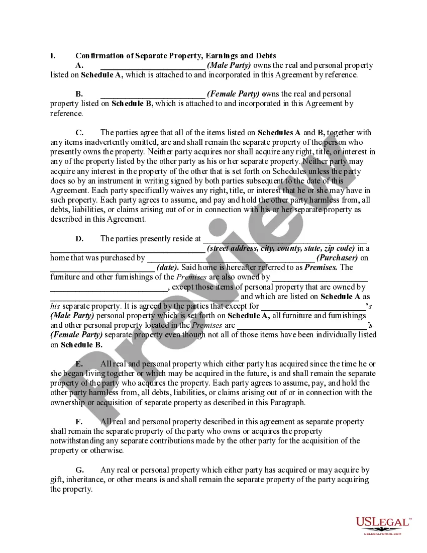 Preview Cohabitation Agreement Between Parties Living Together but Remaining Unmarried with Residence Owned by One of the Parties