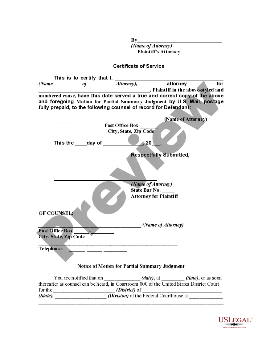 Get General Form of Partial Motion for Summary Judgment by Plaintiff on Issue of Liability with Notice of Motion and with Request for Separate Trial on Issue of Damages Preview General Form of Partial Motion for Summary Judgment by Plaintiff on Issue of Liability with Notice of Motion and with Request for Separate Trial on Issue of Damages