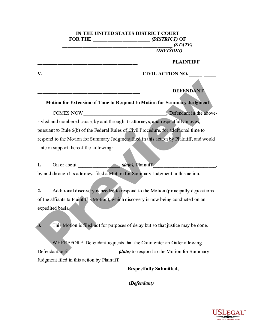 Motion Requesting Additional Time to Respond to Motion for Summary ...