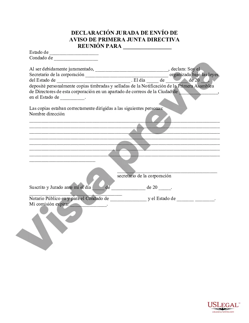 Preview Declaración Jurada de Envío de Notificación de Primera Junta Directiva - Resoluciones Corporativas