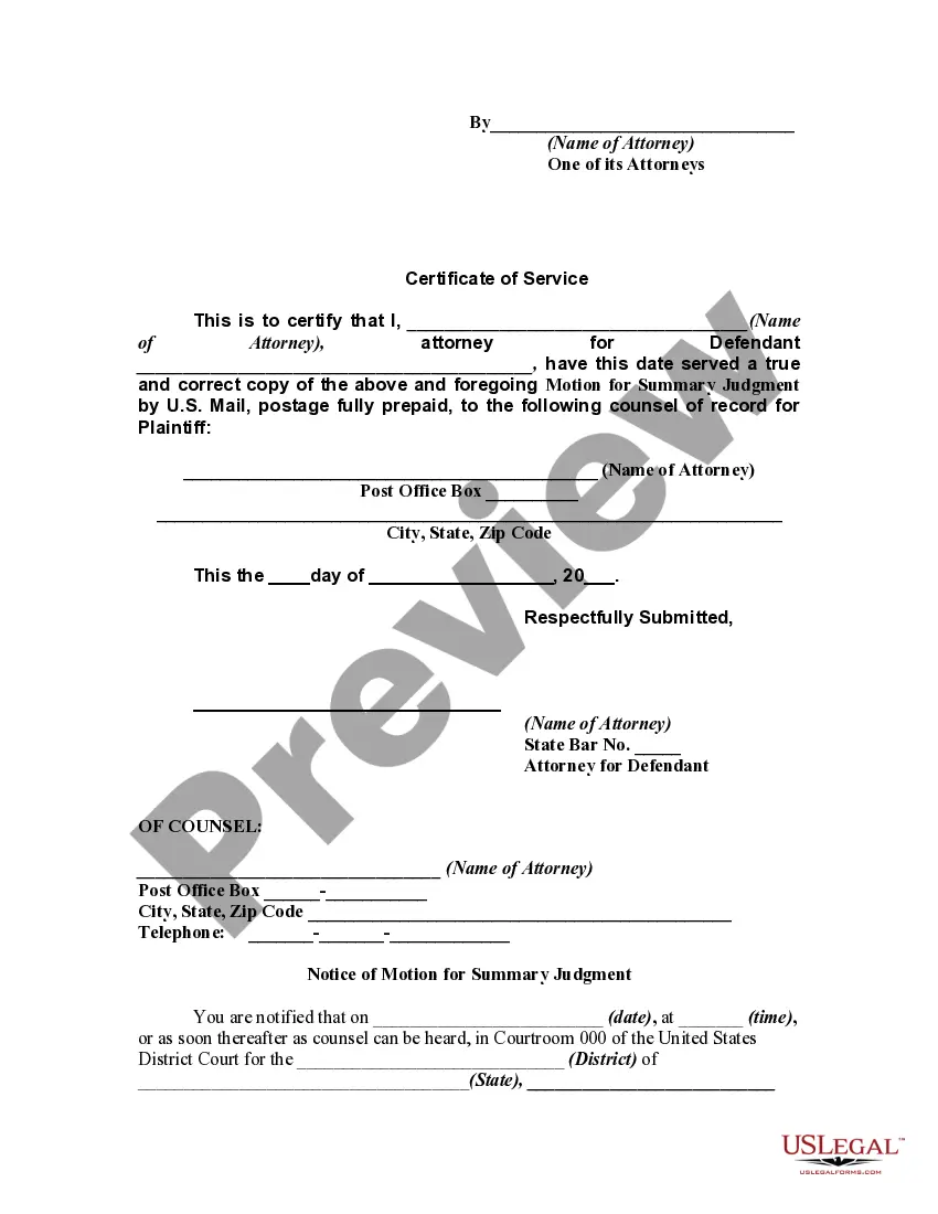 Get Motion for Summary Judgment by Defendant with Notice of Motion Preview Motion for Summary Judgment by Defendant with Notice of Motion