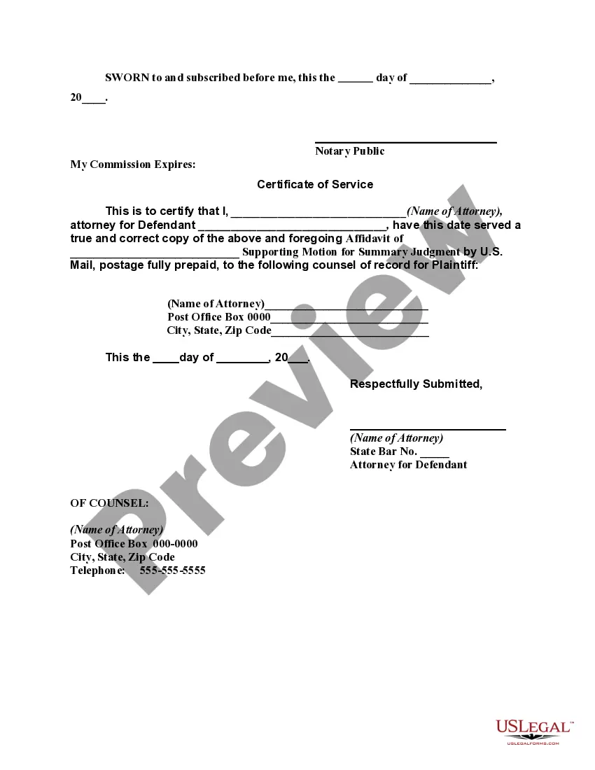 Get Affidavit of Defendant Supporting Motion for Summary Judgment Preview Affidavit of Defendant Supporting Motion for Summary Judgment