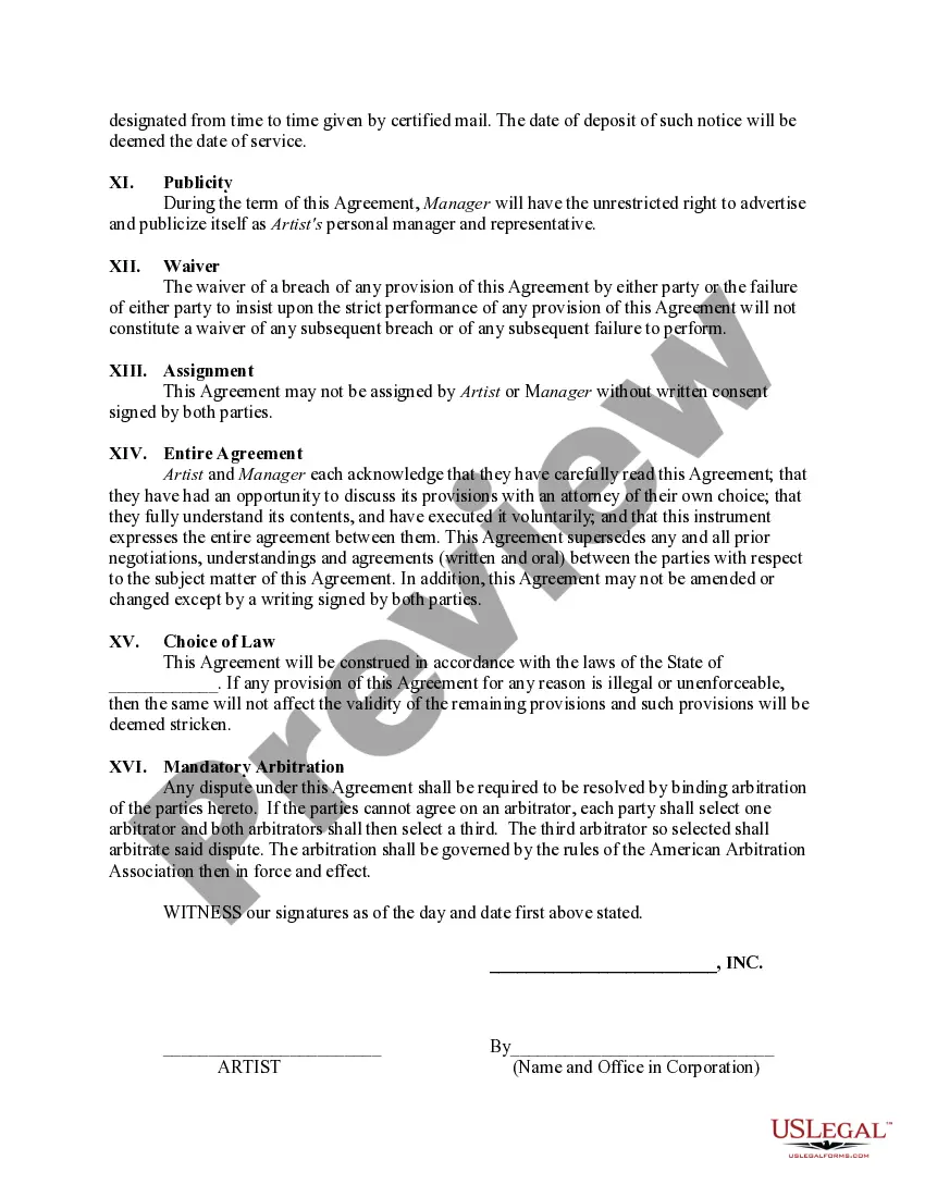 Get Employment Agreement Between Musician and Personal Manager Preview Employment Agreement Between Musician and Personal Manager