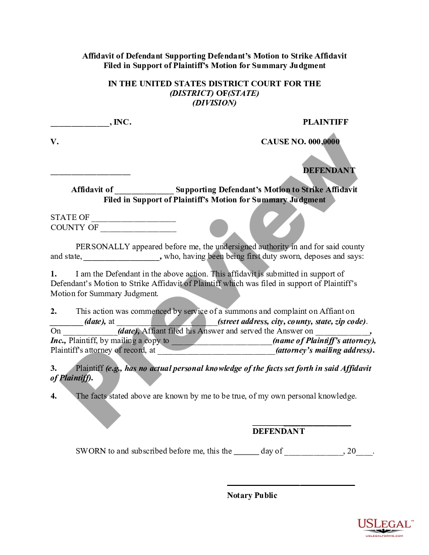 Middlesex Massachusetts Affidavit Of Defendant Supporting Defendants Motion To Strike Affidavit 3415