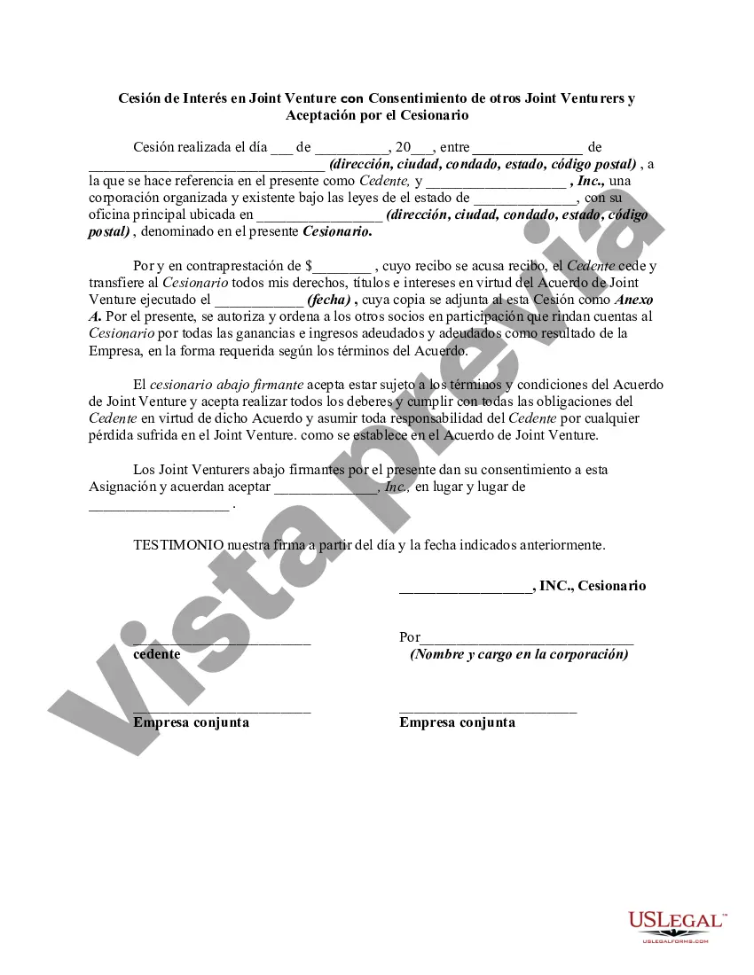 Preview Cesión de participación en empresa conjunta con consentimiento