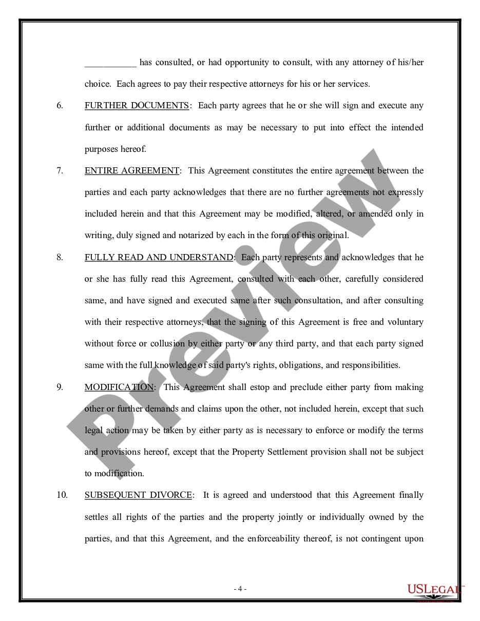 page 3 Separation and Child Custody and Property Settlement Agreement preview