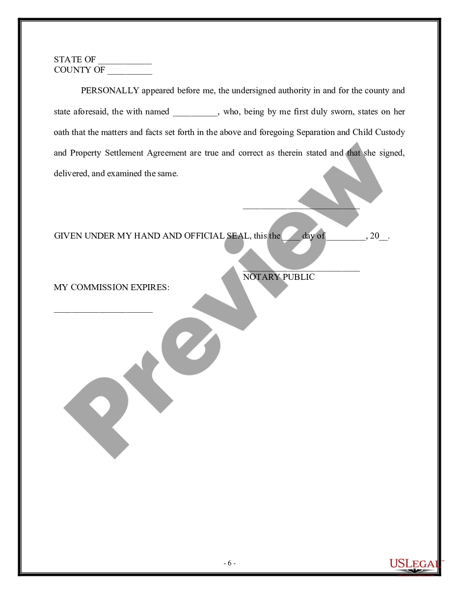 page 5 Separation and Child Custody and Property Settlement Agreement preview