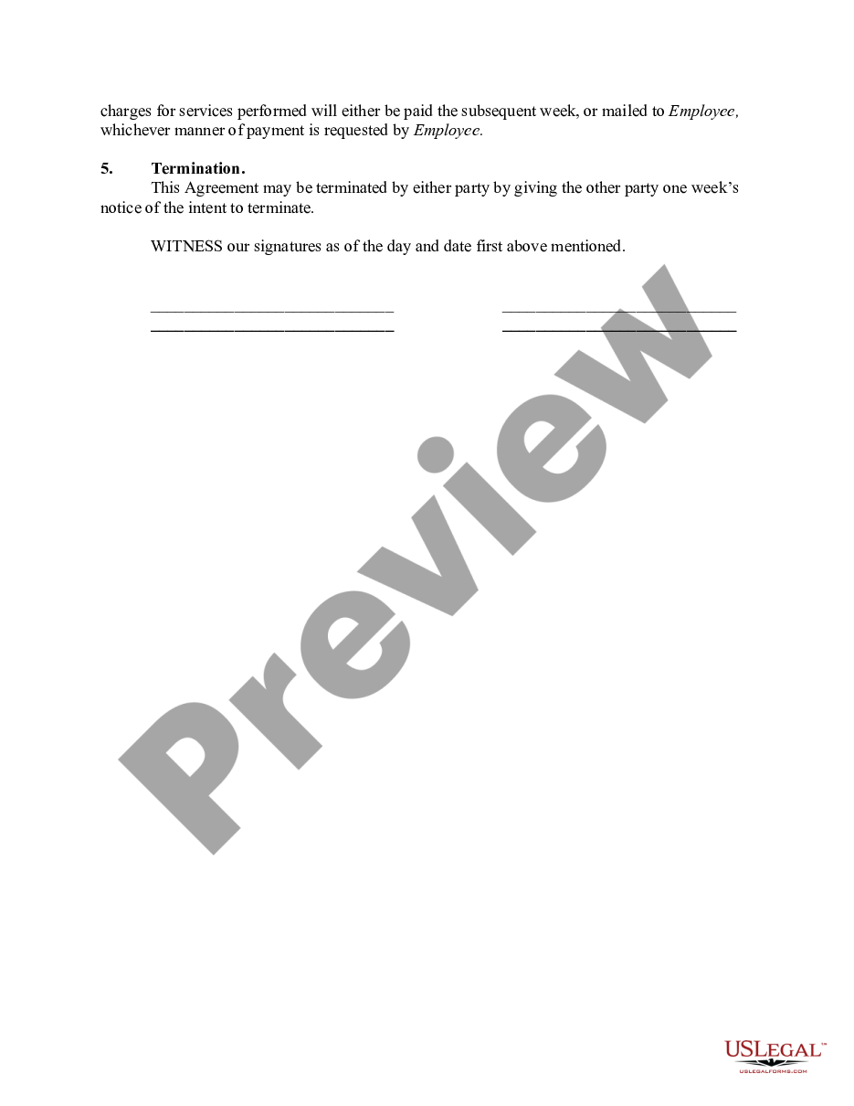 page 1 Contract or Agreement of Employment with Part-Time Domestic Service Worker preview