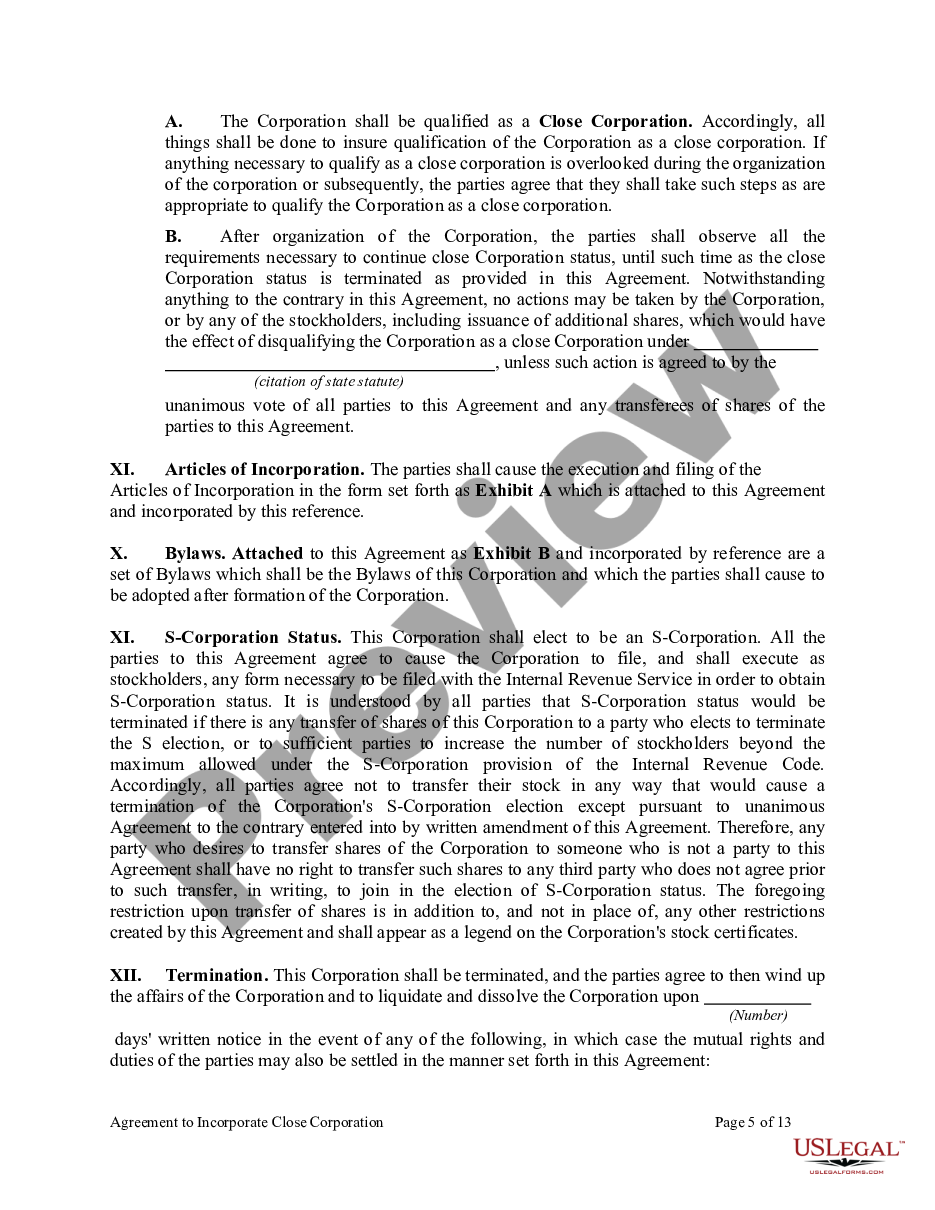 page 4 Agreement to Incorporate Close Corporation preview