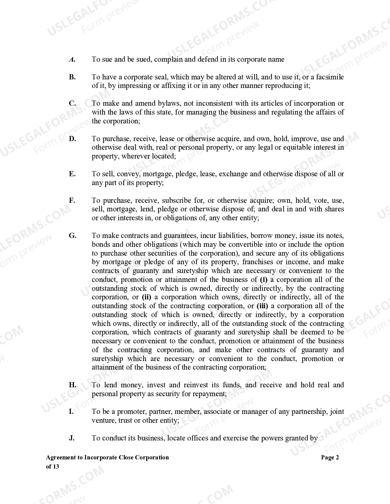 Preview Agreement to Incorporate Close Corporation