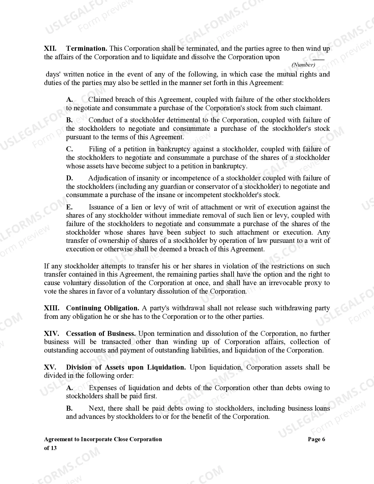 Preview Agreement to Incorporate Close Corporation