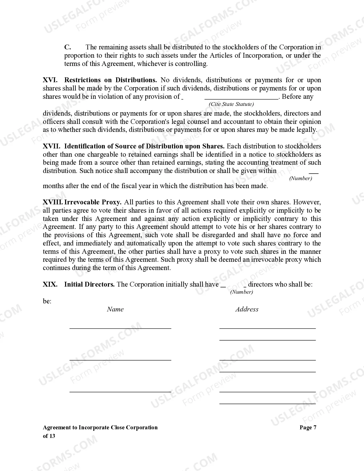 Preview Agreement to Incorporate Close Corporation