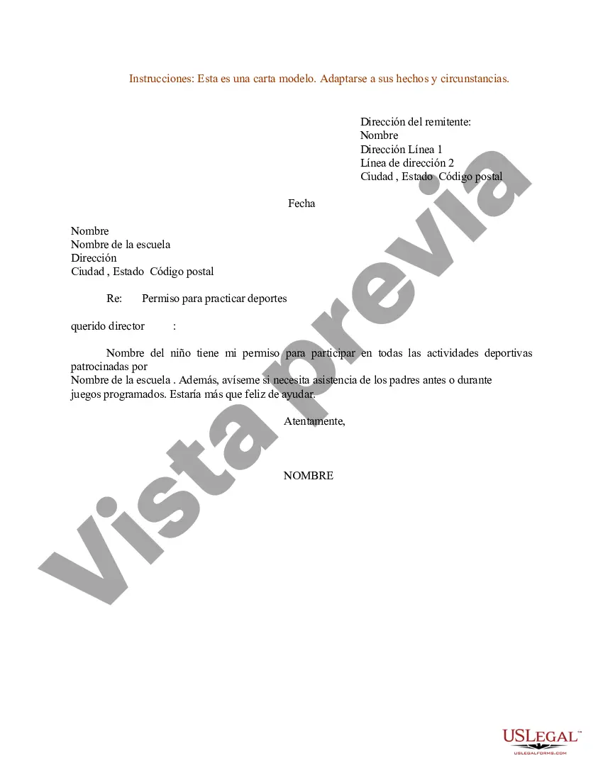 Preview Modelo de carta de permiso para practicar deportes