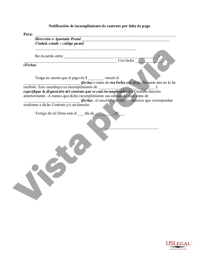Preview Notificación de incumplimiento de contrato por falta de pago