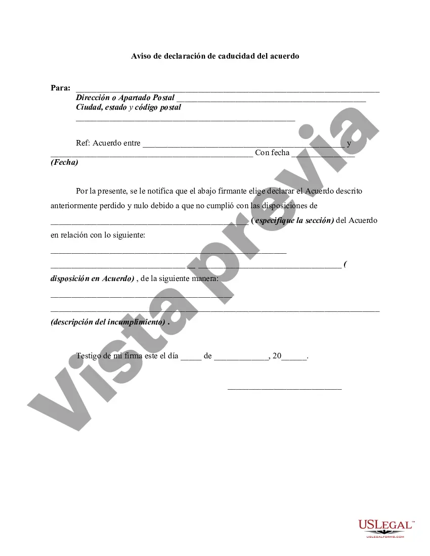 Preview Aviso de declaración de caducidad del acuerdo