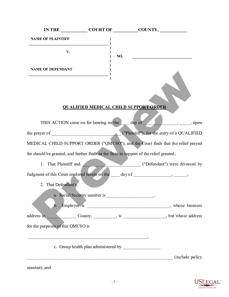 page 0 Qualified Medical Child Support Order preview