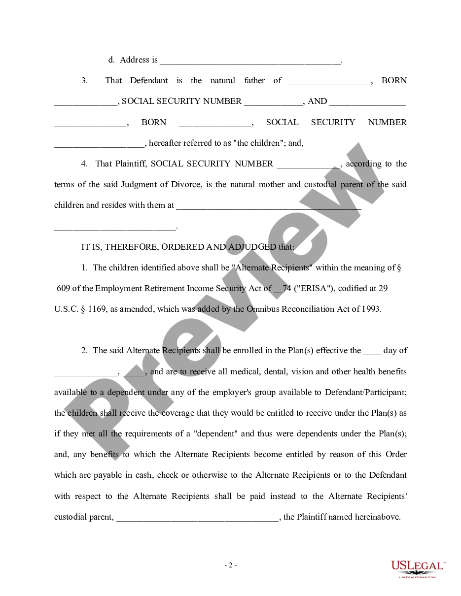 page 1 Qualified Medical Child Support Order preview