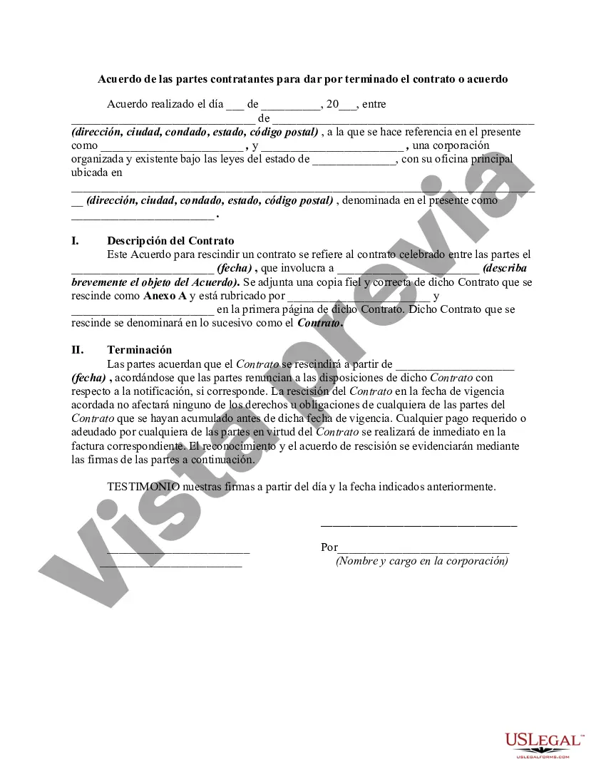 Preview Acuerdo de las partes contratantes para dar por terminado el contrato o acuerdo