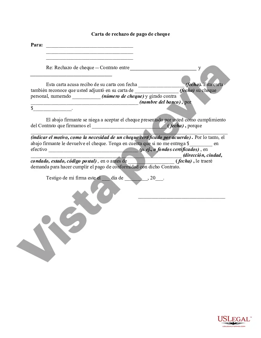 Preview Carta de rechazo de pago de cheque