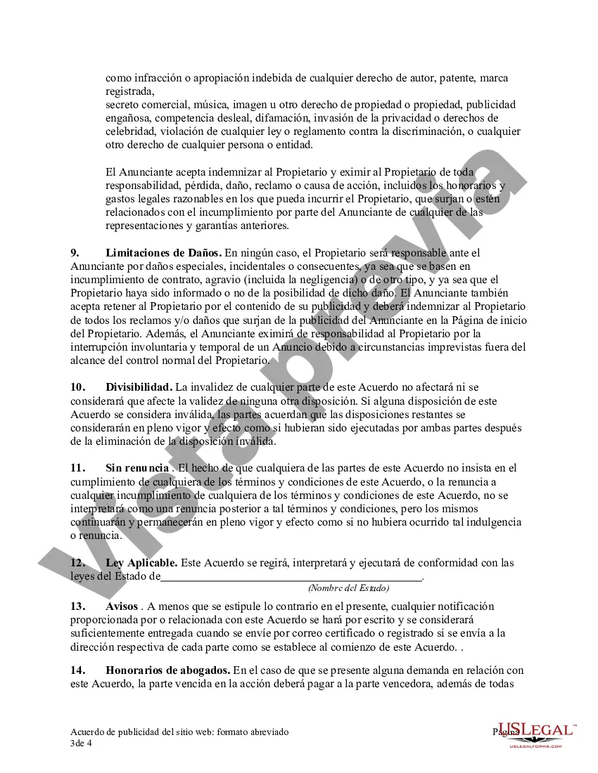 Preview Acuerdo de publicidad del sitio web: formato abreviado