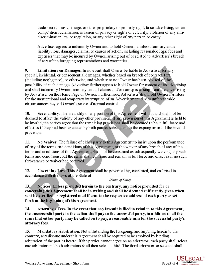 Get Website Advertising Agreement - Short Form Preview Website Advertising Agreement - Short Form