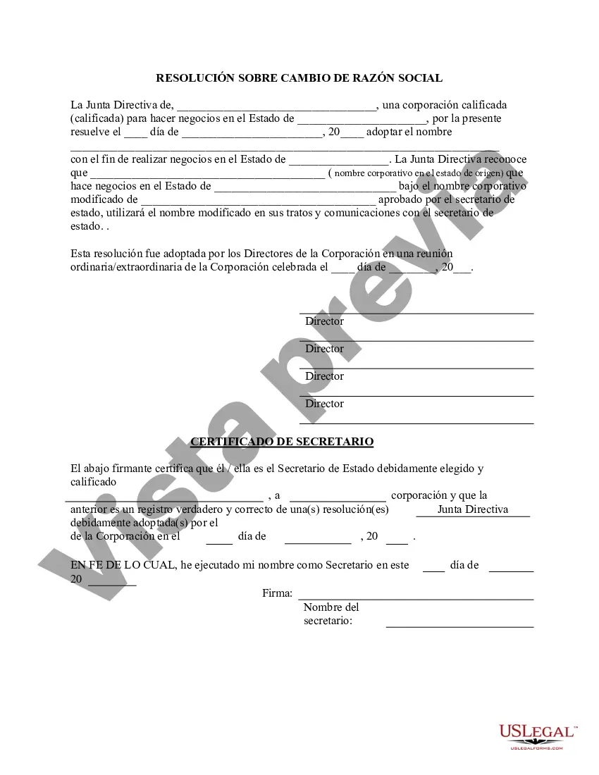 Preview Resolución Sobre Cambio de Razón Social - Resoluciones Societarias
