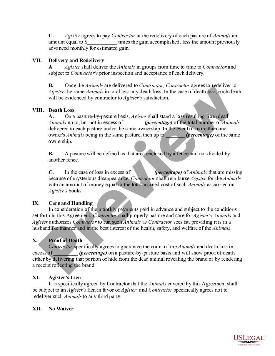 page 2 Agistment Agreement or Contract Between Agister and Self-Employed Independent Contractor preview