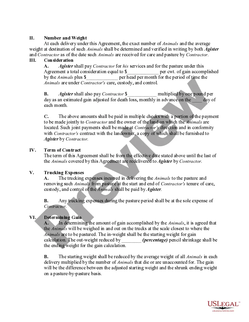 Get Agistment Agreement or Contract Between Agister and Self-Employed Independent Contractor Preview Agistment Agreement or Contract Between Agister and Self-Employed Independent Contractor