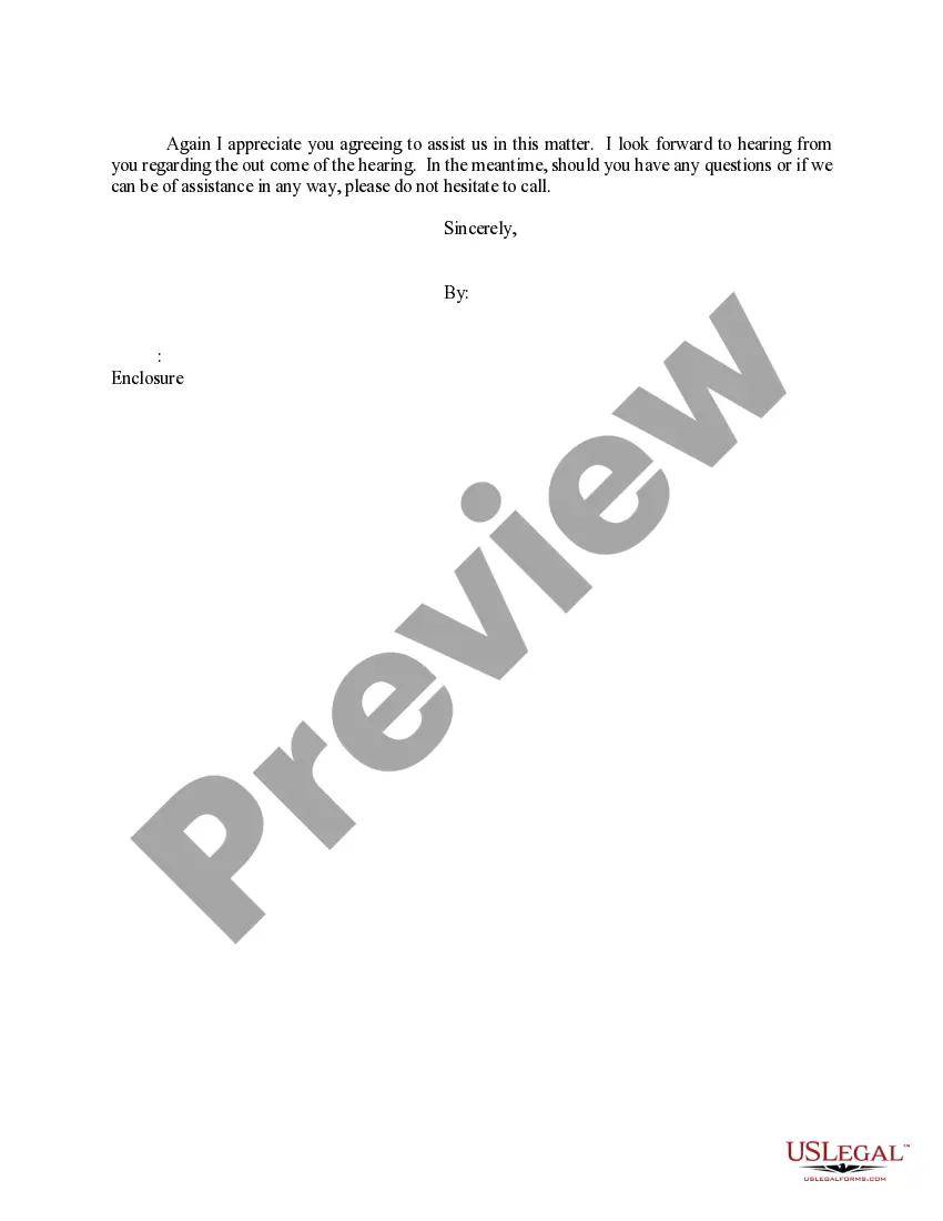 Get Sample Letter Notifying Acting Local Counsel of Scheduled Hearing Preview Sample Letter Notifying Acting Local Counsel of Scheduled Hearing