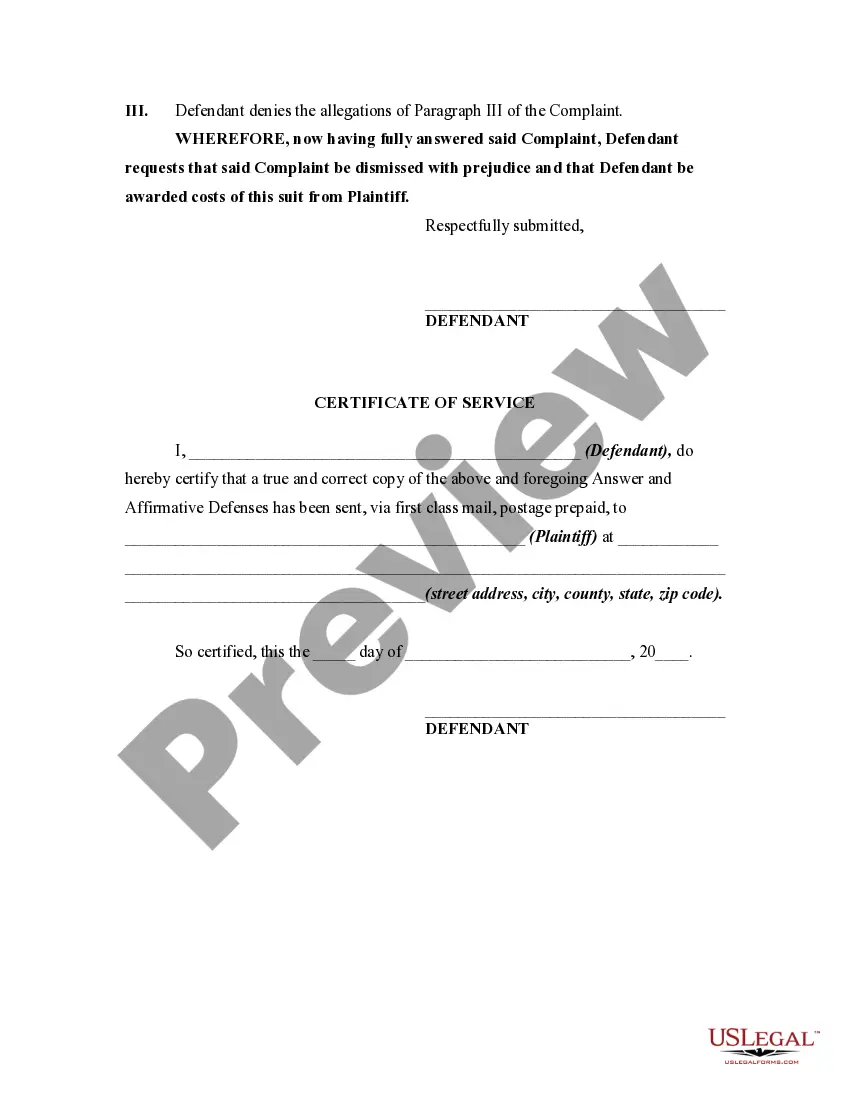 Get General Form of an Answer by Defendant in a Civil Lawsuit Preview General Form of an Answer by Defendant in a Civil Lawsuit