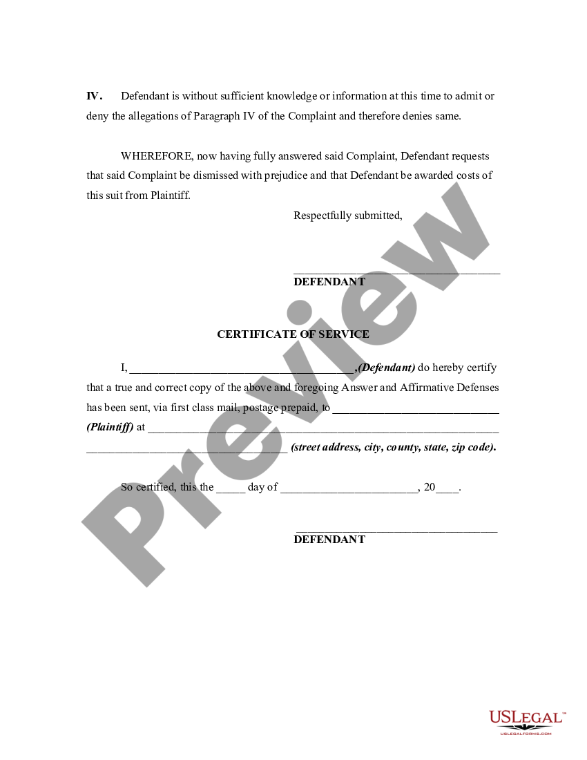 Florida Affirmative Defenses List | US Legal Forms