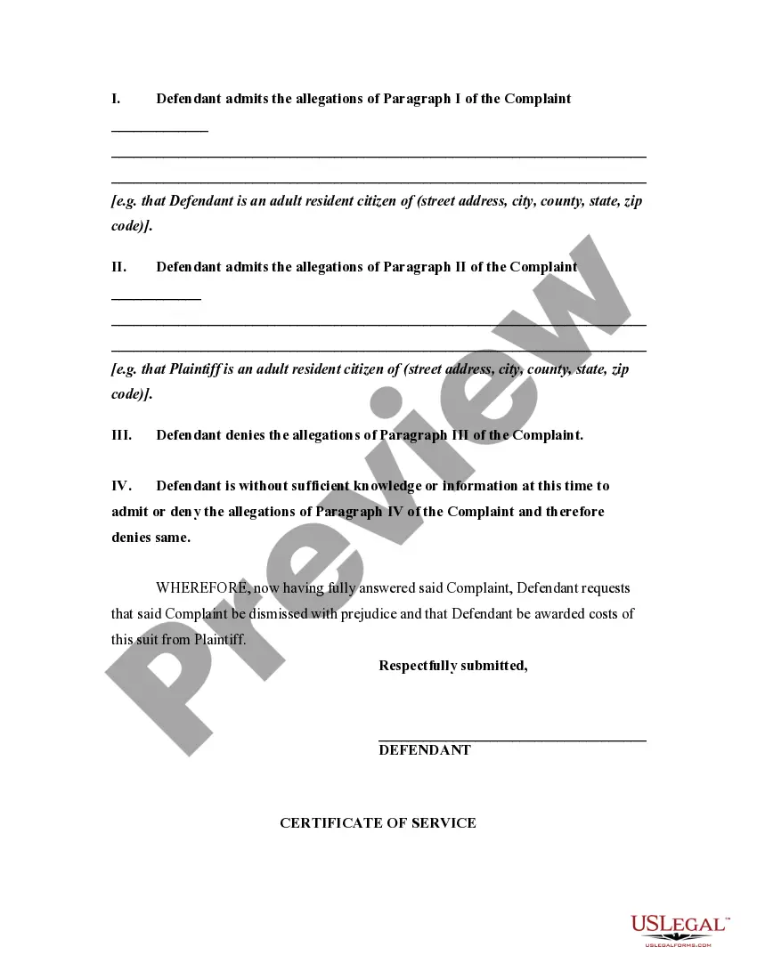 Get Answer by Defendant in a Civil Lawsuit Alleging the Affirmative Defense of Contributory Negligence Preview Answer by Defendant in a Civil Lawsuit Alleging the Affirmative Defense of Contributory Negligence