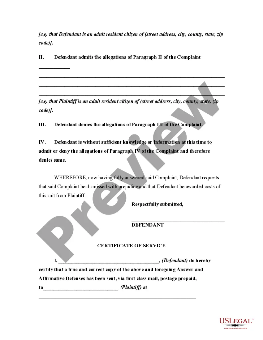 Get Answer by Defendant in a Civil Lawsuit Alleging the Affirmative Defense of the Cause of Action being Barred by the Appropriate Statute of Frauds Preview Answer by Defendant in a Civil Lawsuit Alleging the Affirmative Defense of the Cause of Action being Barred by the Appropriate Statute of Frauds