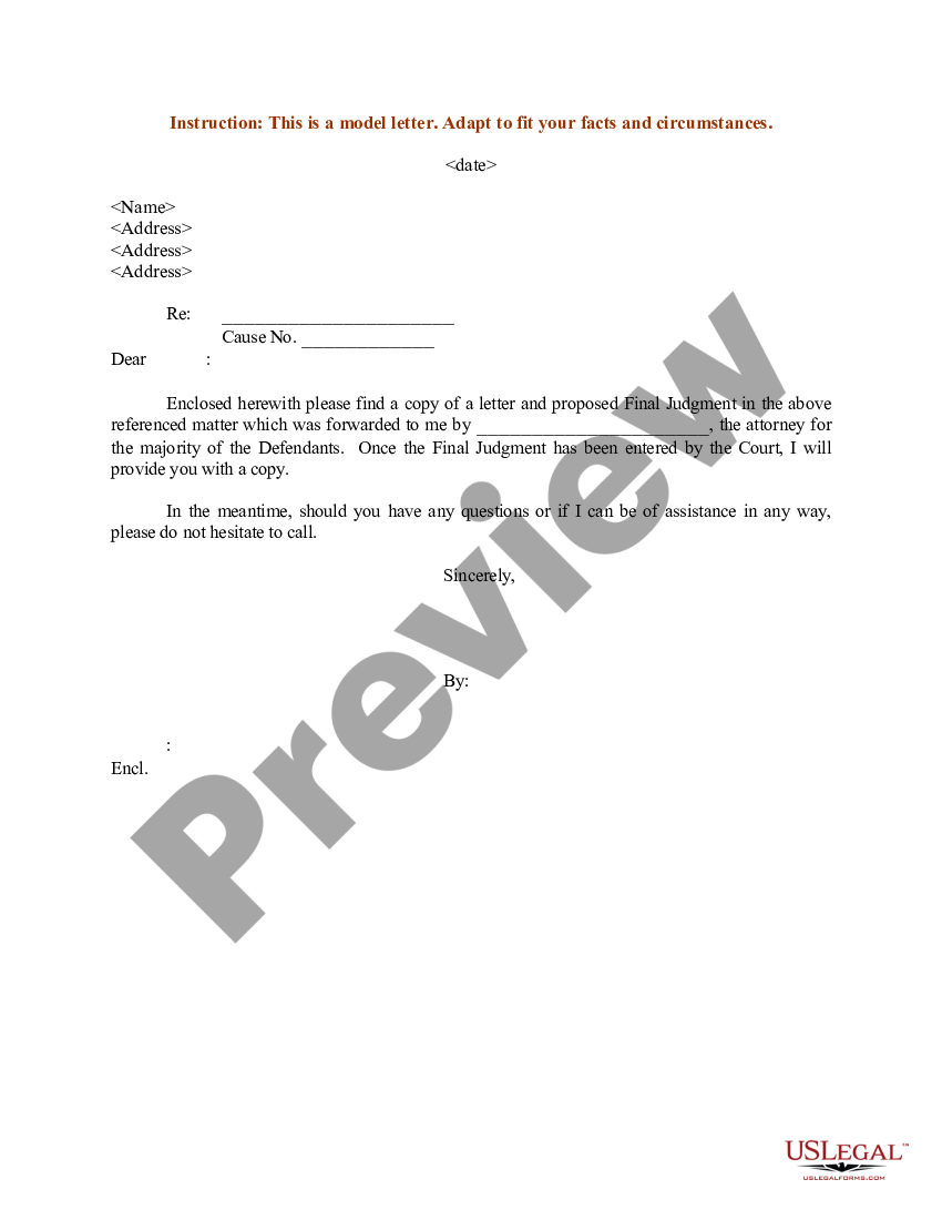 Sample Letter for Proposed Final Judgment - Proposed Judgment Order ...