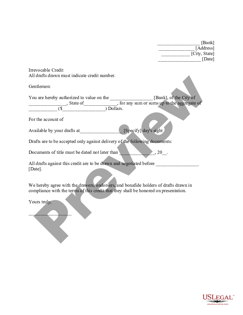 Letter of Credit ( Irrevocable ) | US Legal Forms