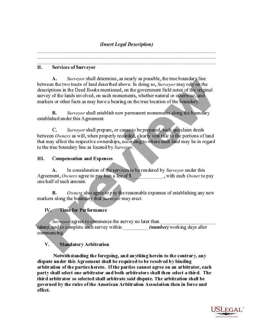 Get Employment of Surveyor by Adjoining Landowners to Locate Disputed Boundary Line Preview Employment of Surveyor by Adjoining Landowners to Locate Disputed Boundary Line