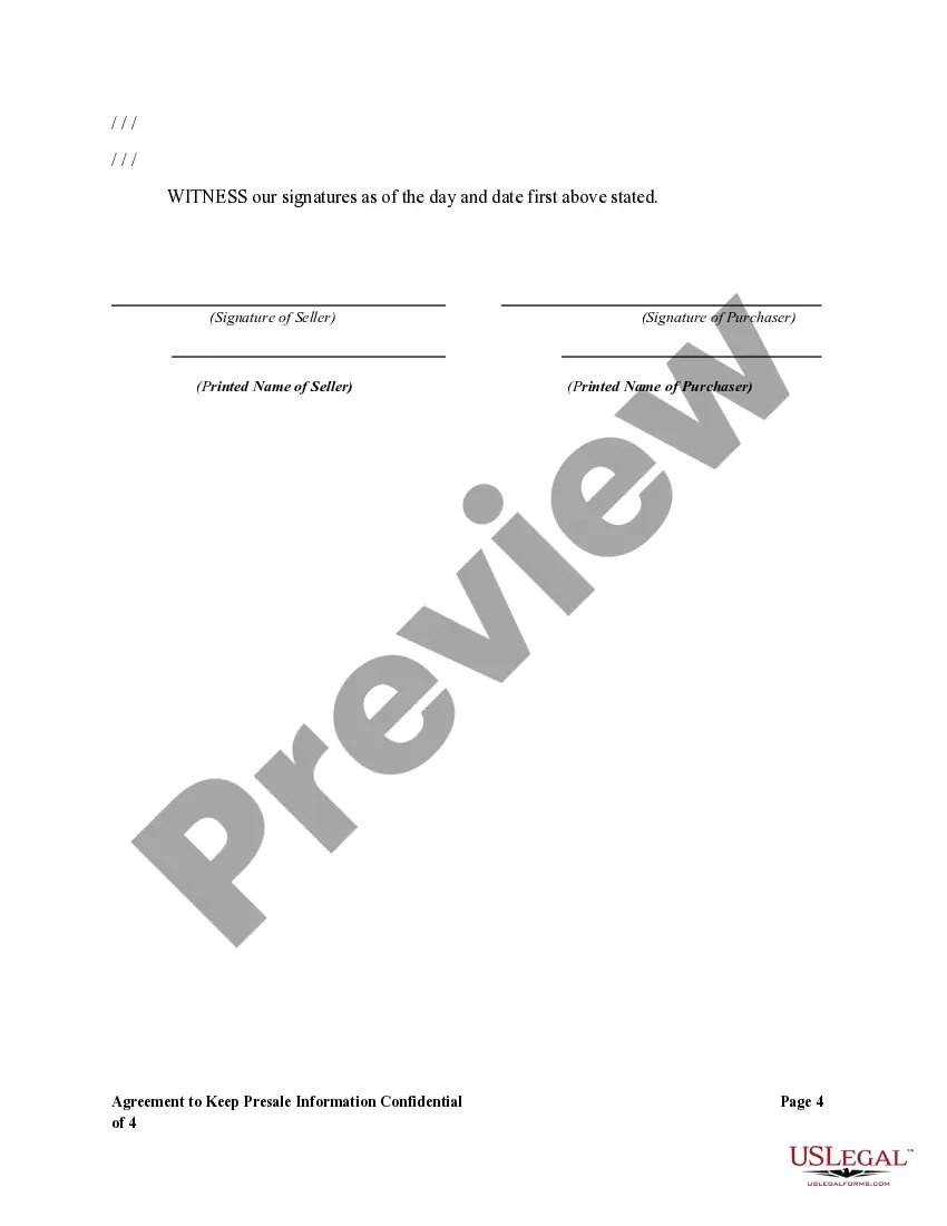 Preview Agreement to Keep Presale Information Confidential