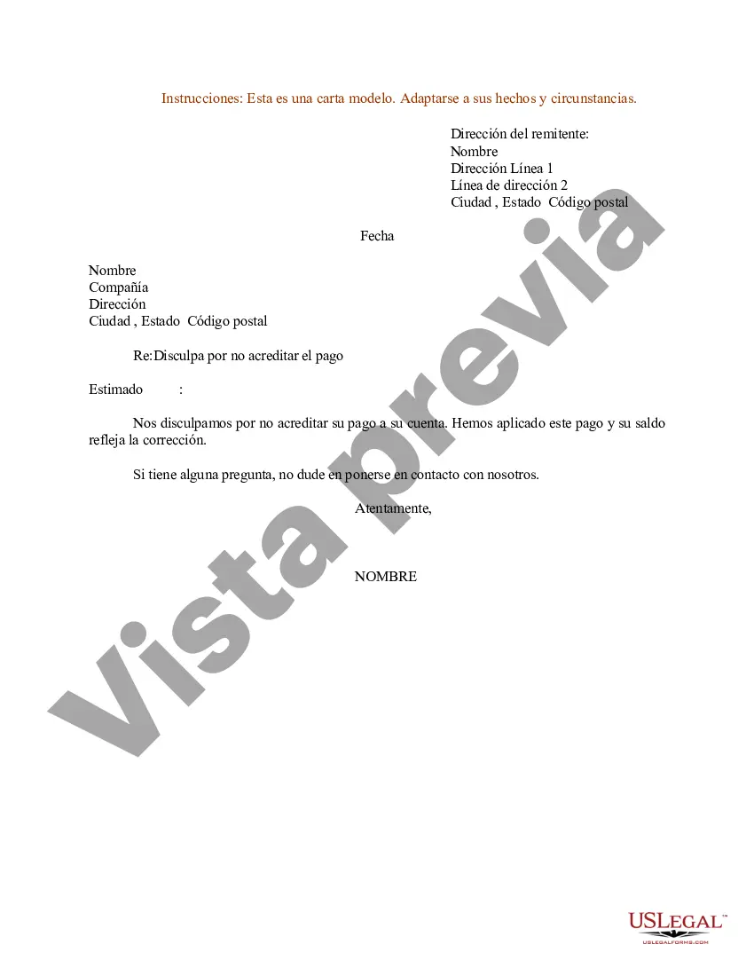 Preview Ejemplo de carta de disculpa por no acreditar el pago