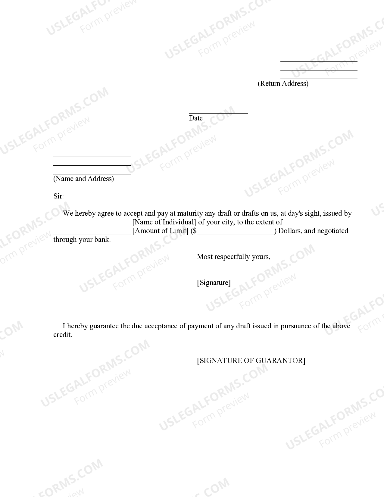 Letter of Credit ( General ) US Legal Forms