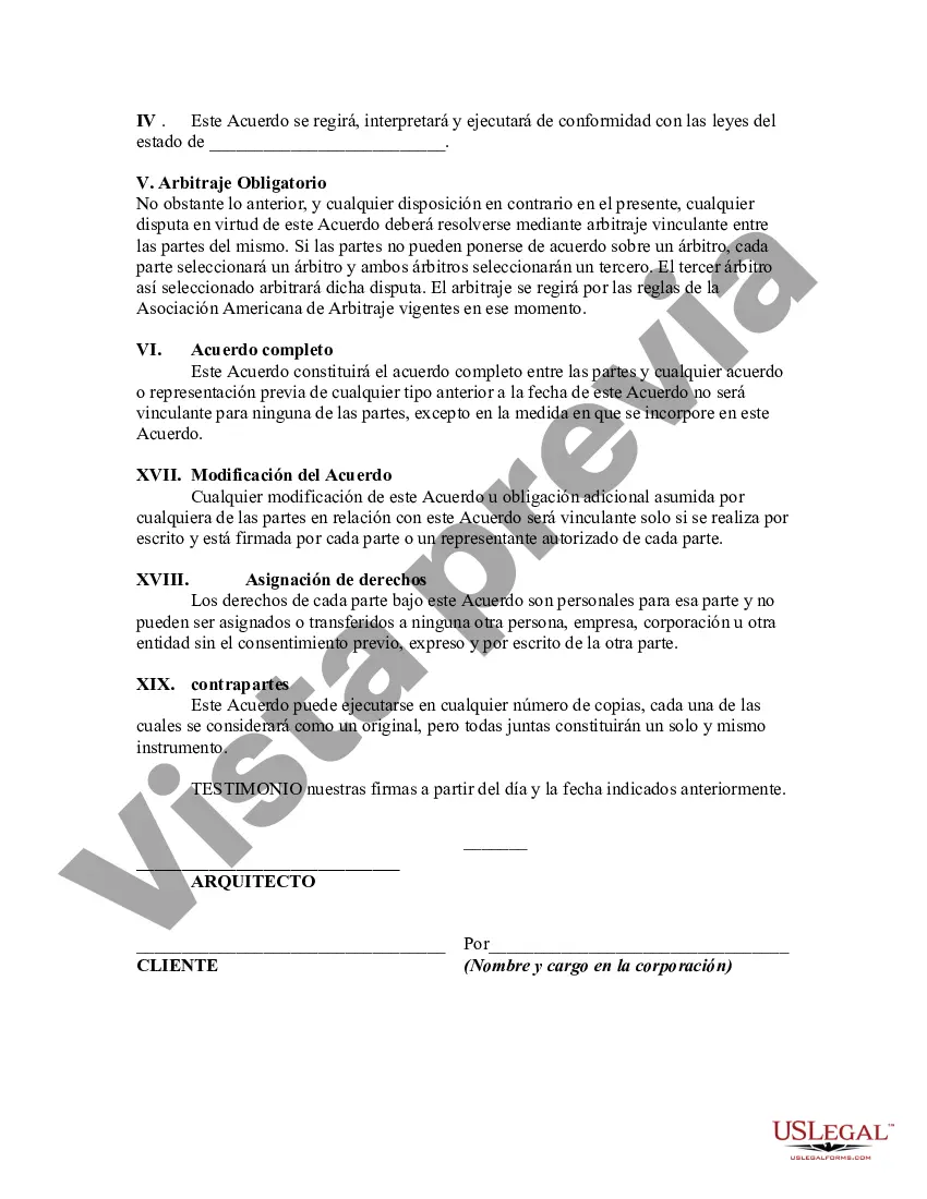 Preview Acuerdo o Contrato de Retención de Arquitecto para Fines de Consultoría